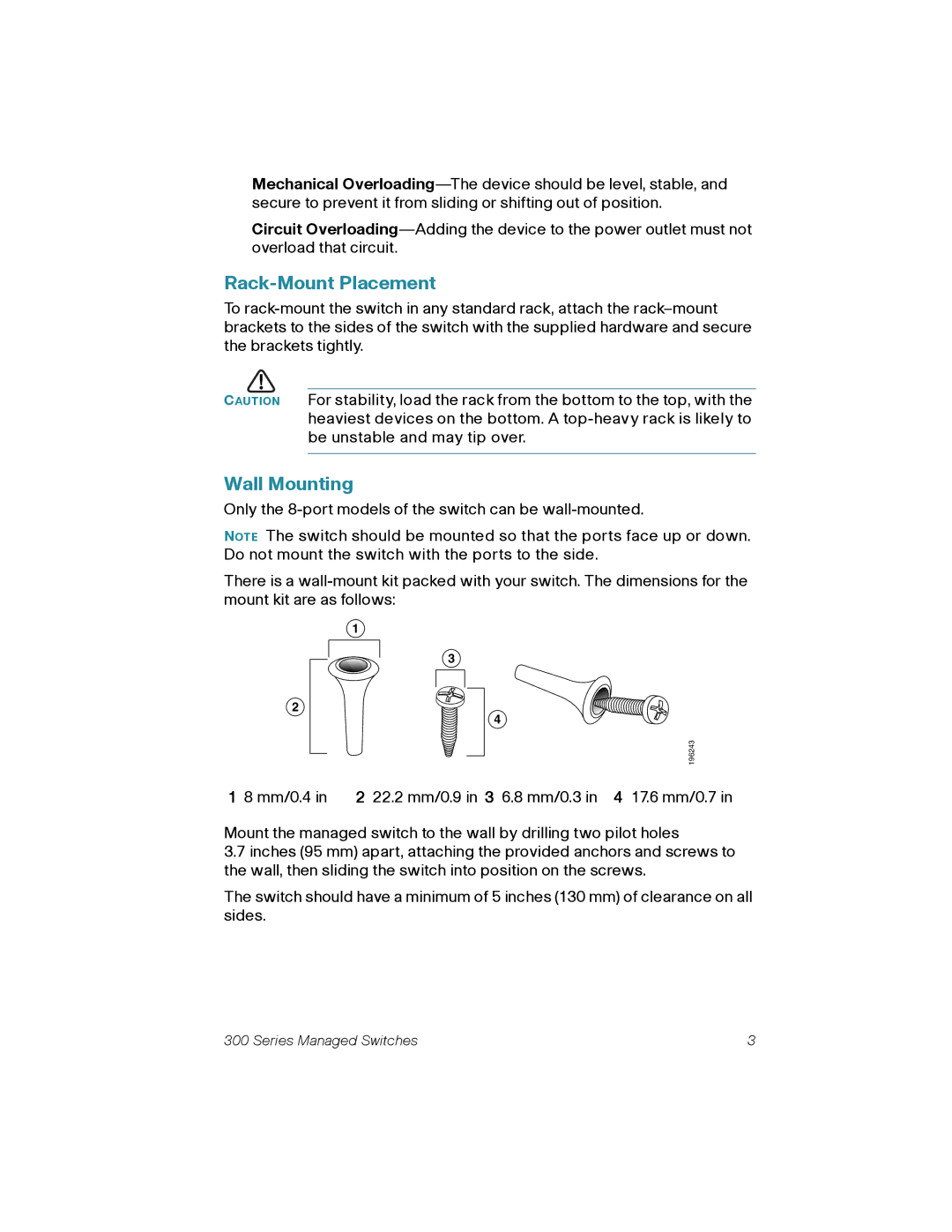 Cisco Systems 300 quick start Rack-Mount Placement, Wall Mounting 