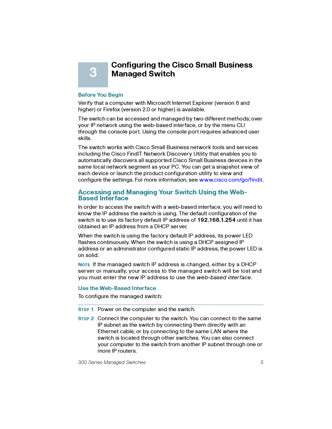 Cisco Systems 300 Configuring the Cisco Small Business Managed Switch, Before You Begin, Use the Web-Based Interface 