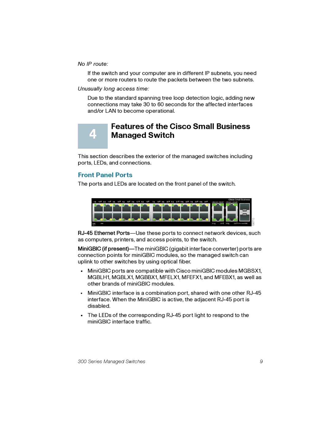 Cisco Systems 300 quick start Front Panel Ports, No IP route 