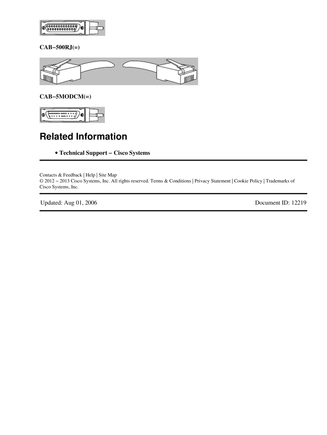 Cisco Systems 4000 SERIES, 3000 Series Related Information, CAB−500RJ=, CAB−5MODCM=, ∙ Technical Support − Cisco Systems 