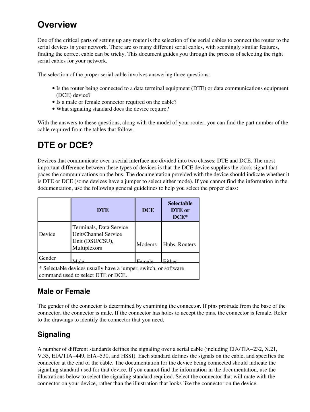 Cisco Systems 4000 SERIES, 3000 Series, 2500 Series, 500-CS SERIES Overview, DTE or DCE?, Male or Female, Signaling, Dte Dce 