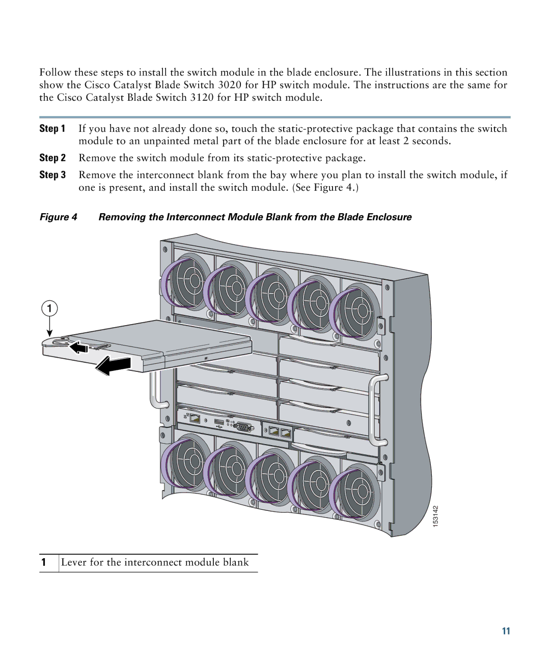 Cisco Systems 3000 Series manual Lever for the interconnect module blank 