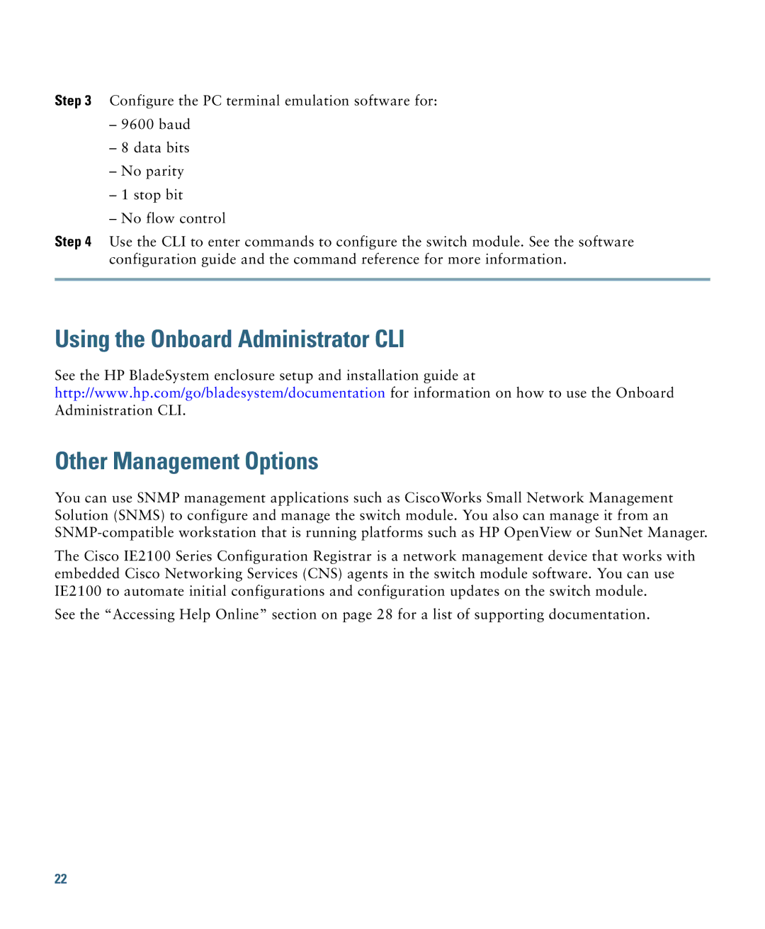 Cisco Systems 3000 Series manual Using the Onboard Administrator CLI Other Management Options 