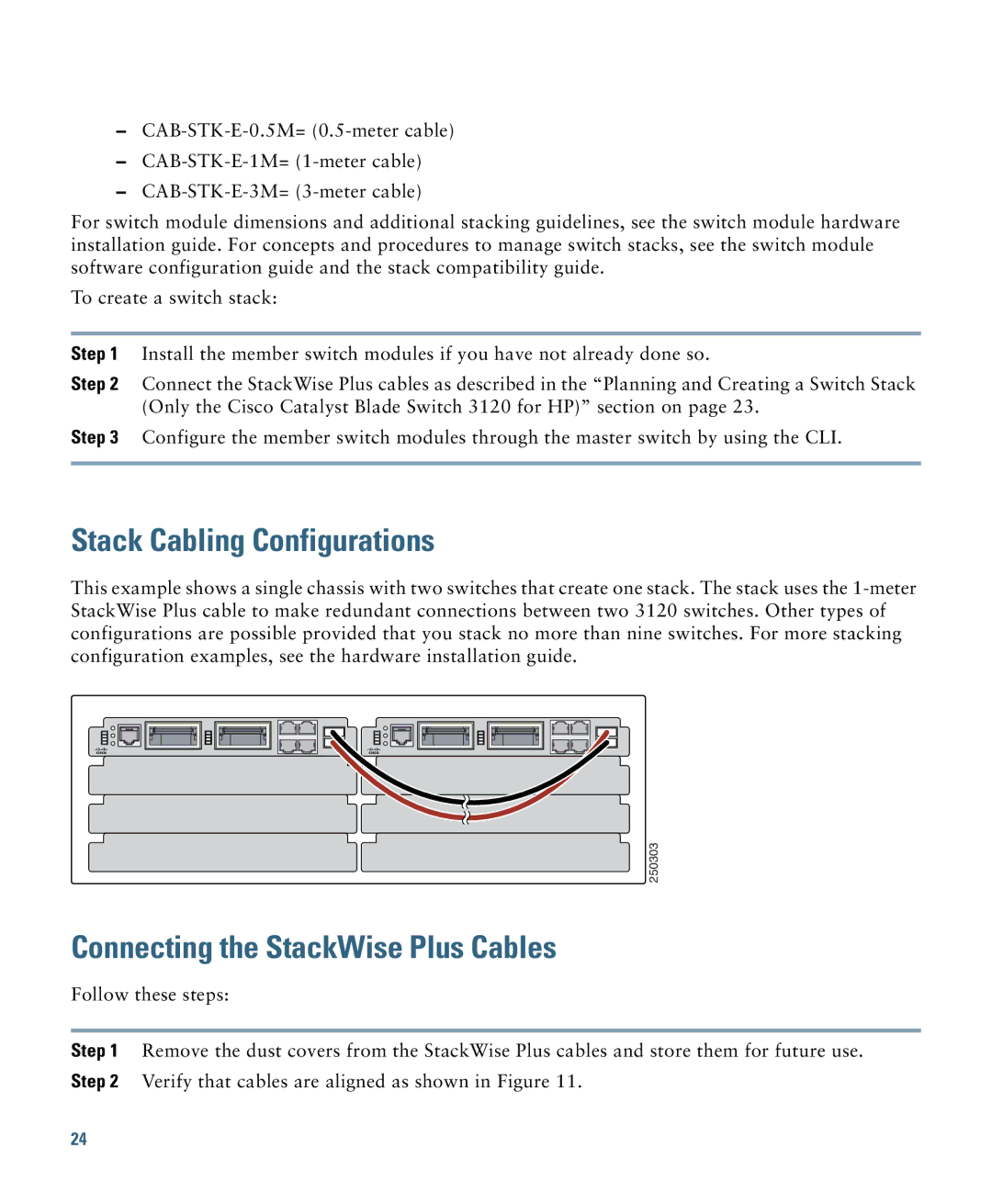 Cisco Systems 3000 Series manual Stack Cabling Configurations, Connecting the StackWise Plus Cables 