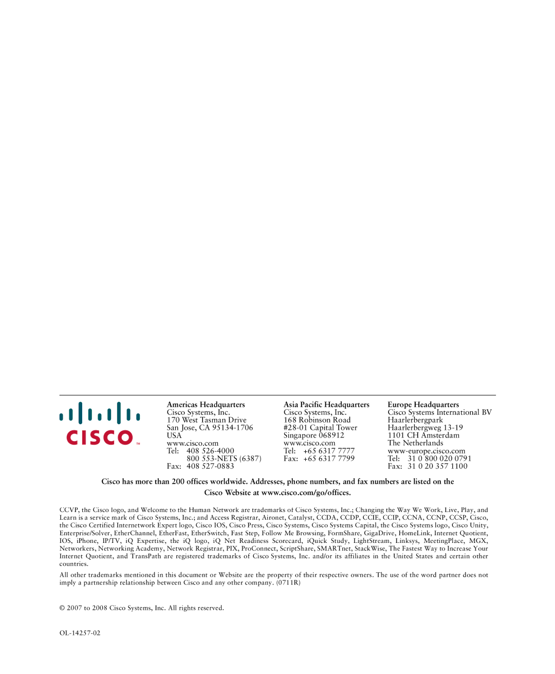 Cisco Systems 3000 Series manual Usa 