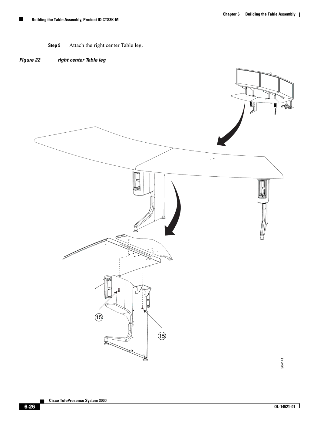 Cisco Systems 3000 manual Attach the right center Table leg, Right center Table leg 