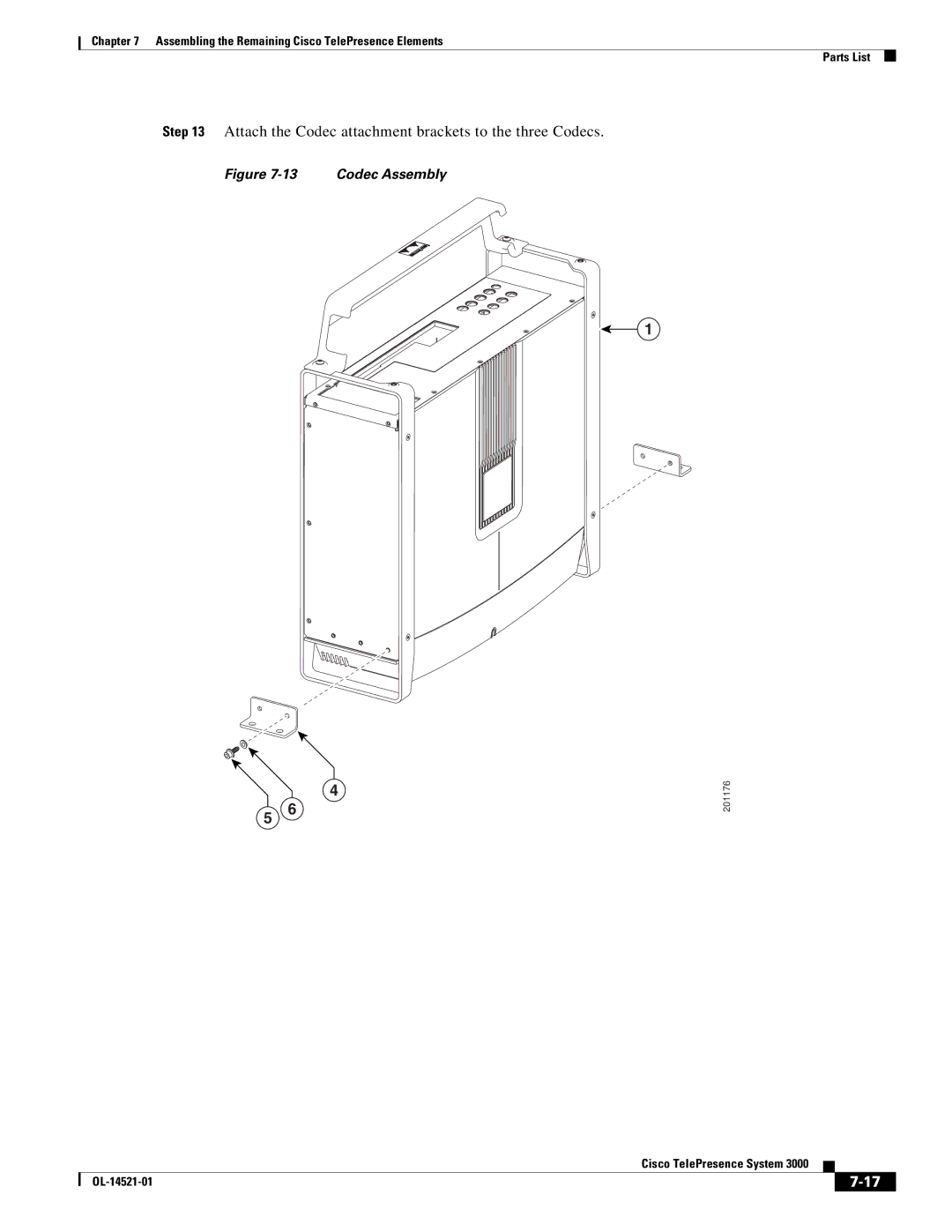 Cisco Systems 3000 manual Attach the Codec attachment brackets to the three Codecs 