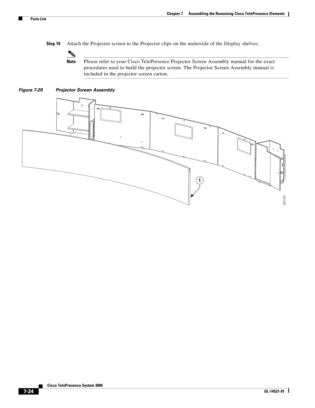 Cisco Systems 3000 manual Projector Screen Assembly 