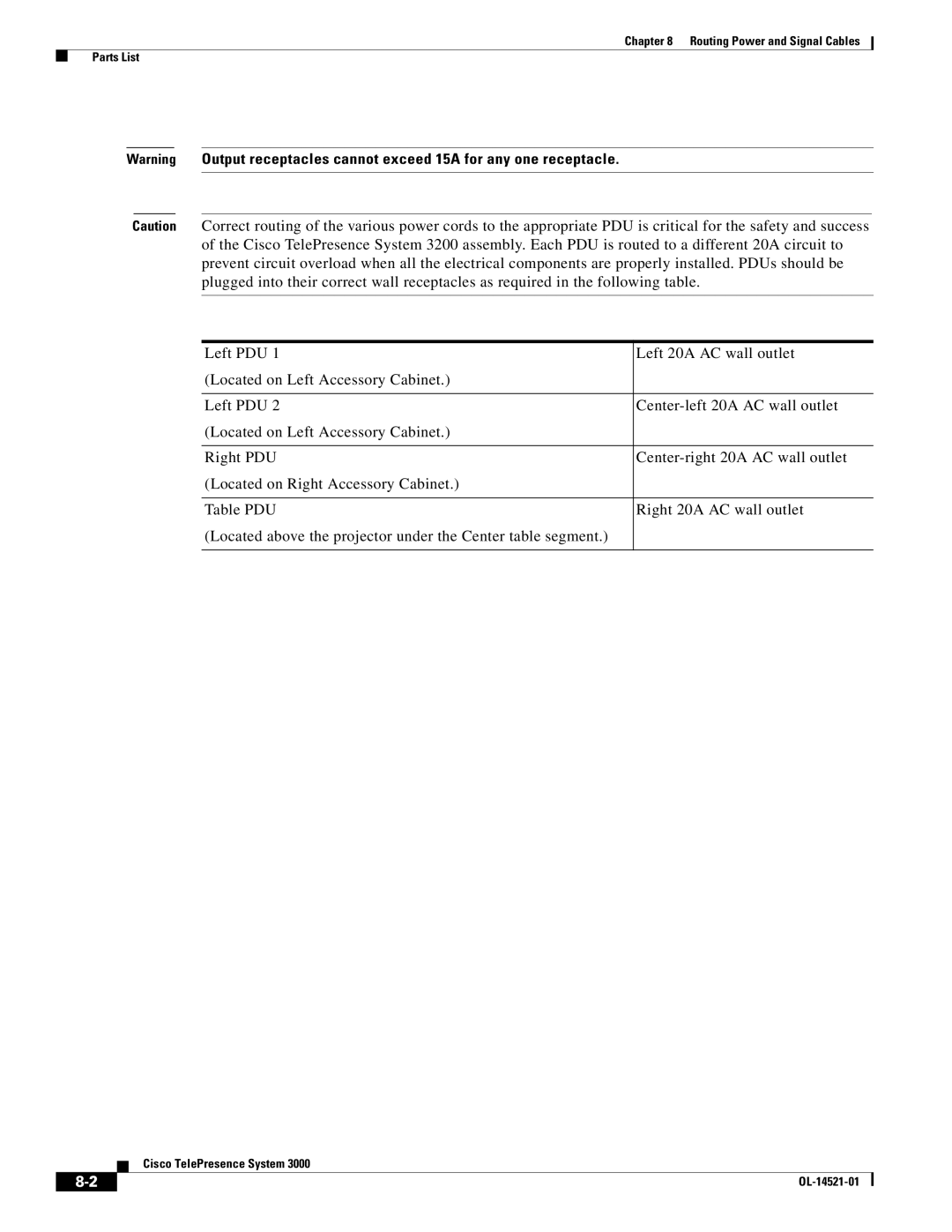 Cisco Systems 3000 manual Routing Power and Signal Cables Parts List 