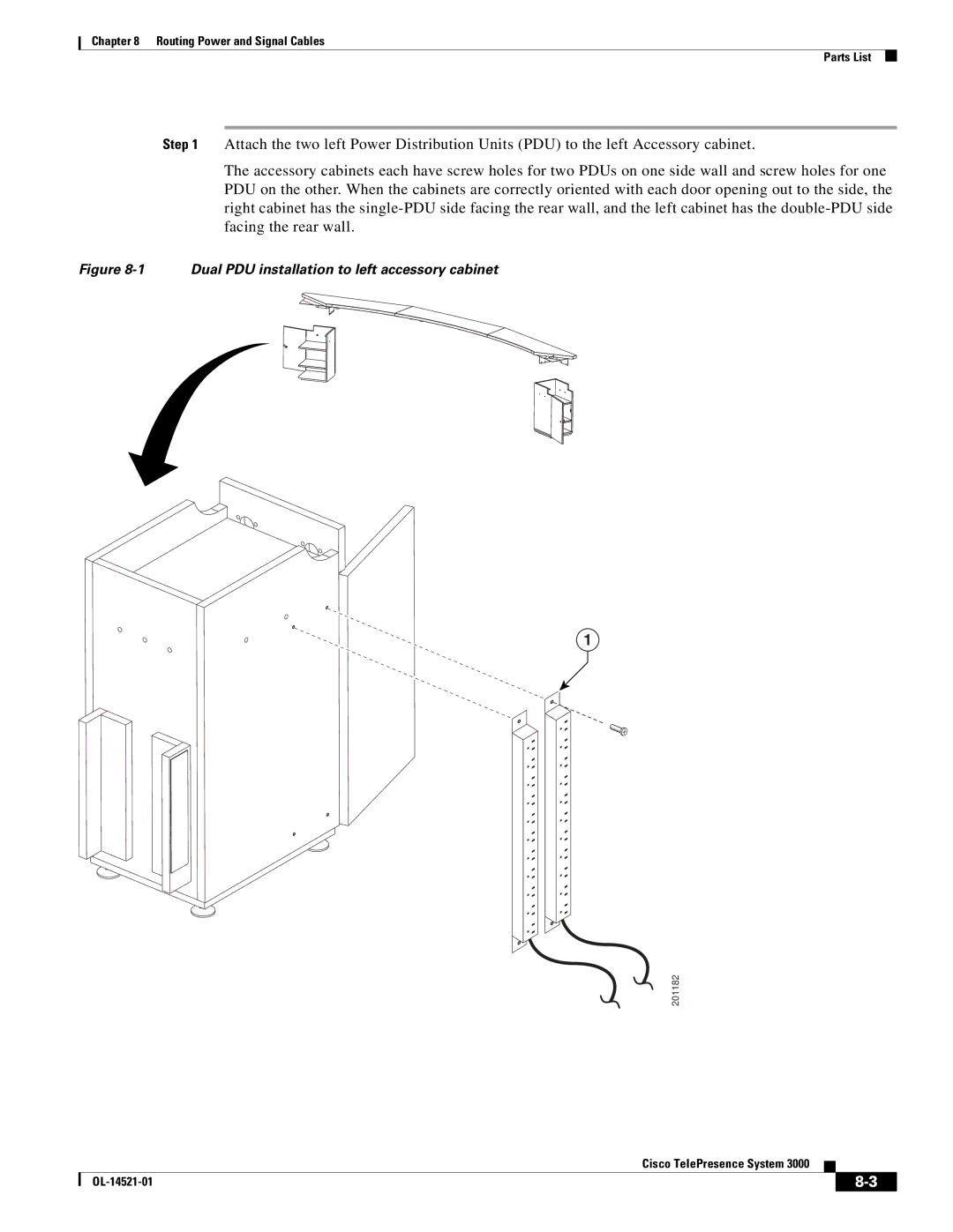 Cisco Systems 3000 manual Dual PDU installation to left accessory cabinet 