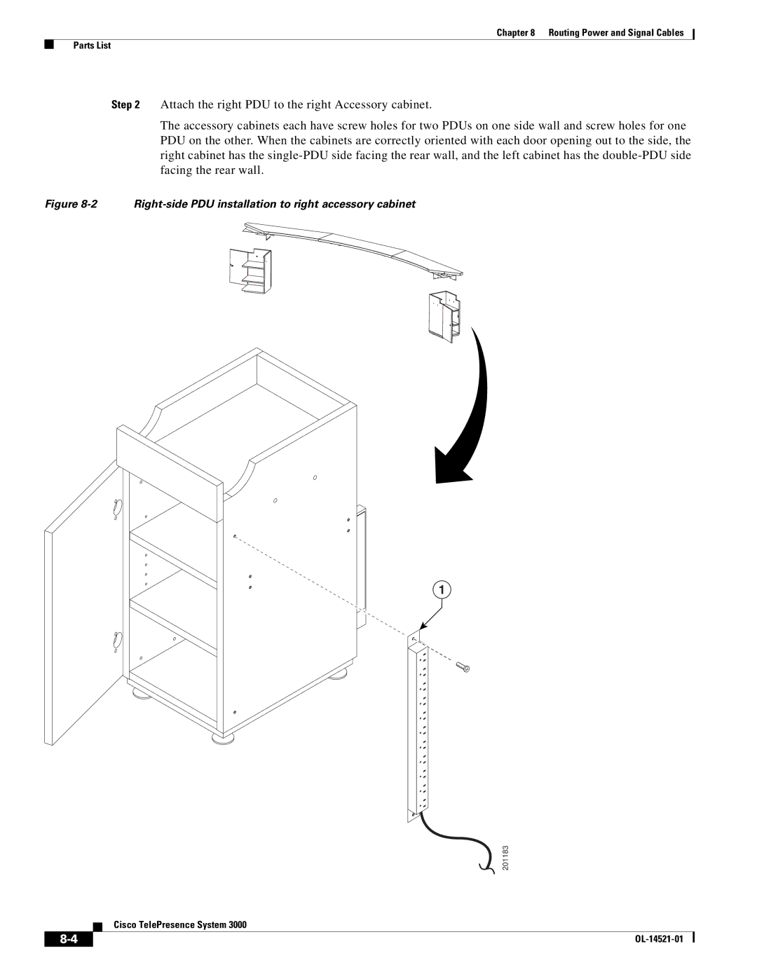 Cisco Systems 3000 manual Right-side PDU installation to right accessory cabinet 