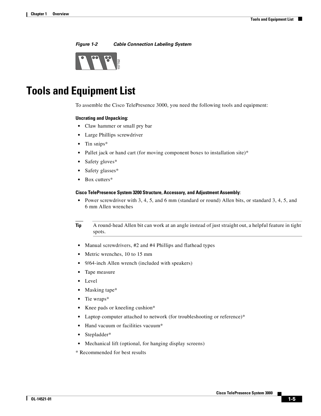 Cisco Systems 3000 manual Tools and Equipment List, Uncrating and Unpacking 