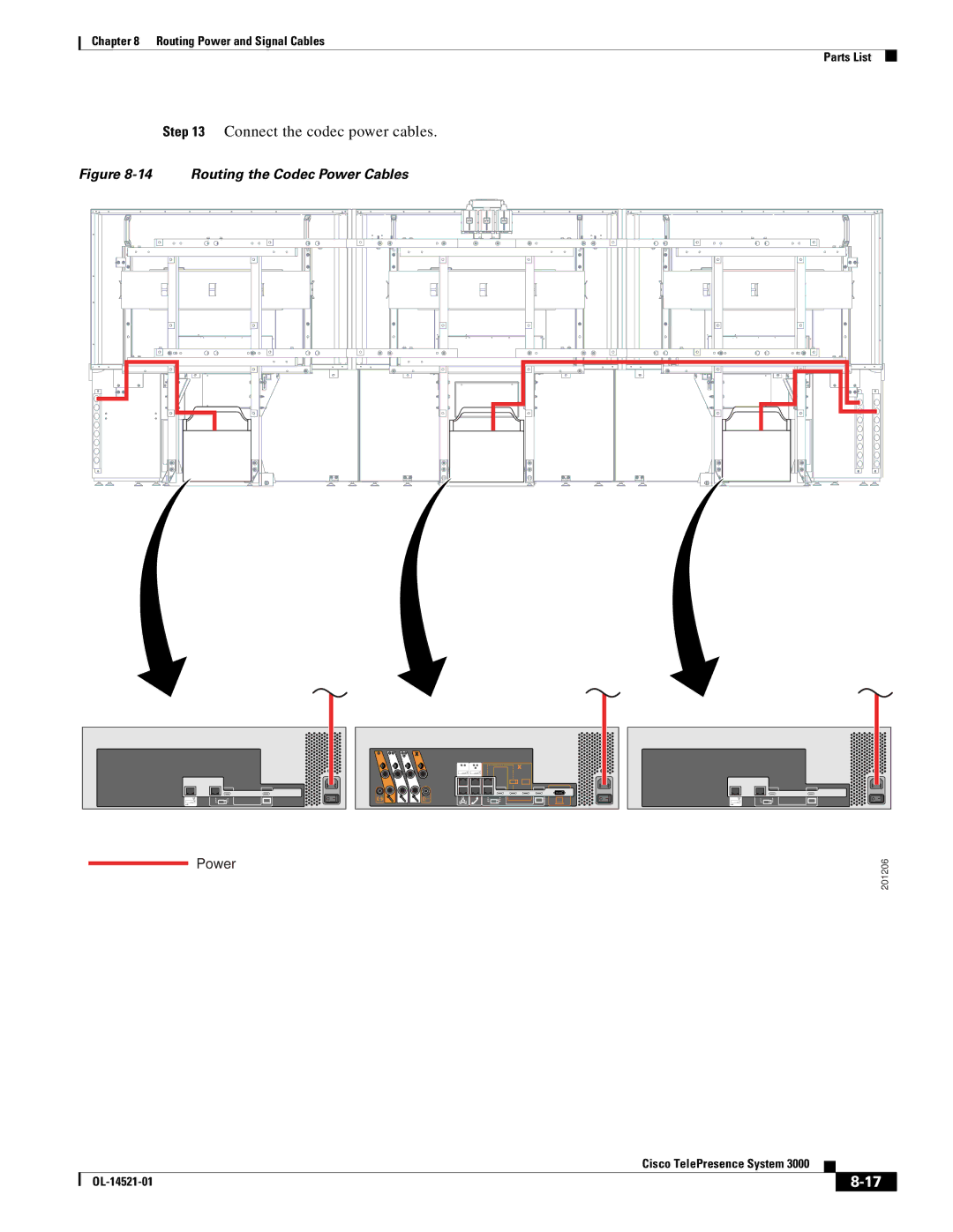 Cisco Systems 3000 manual Connect the codec power cables, Routing the Codec Power Cables 