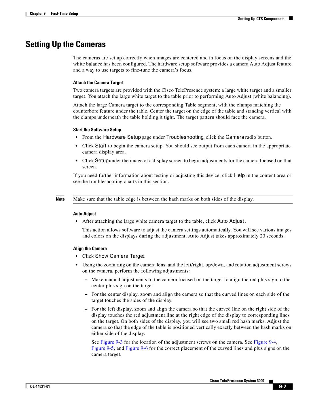 Cisco Systems 3000 manual Setting Up the Cameras, Attach the Camera Target, Start the Software Setup, Auto Adjust 