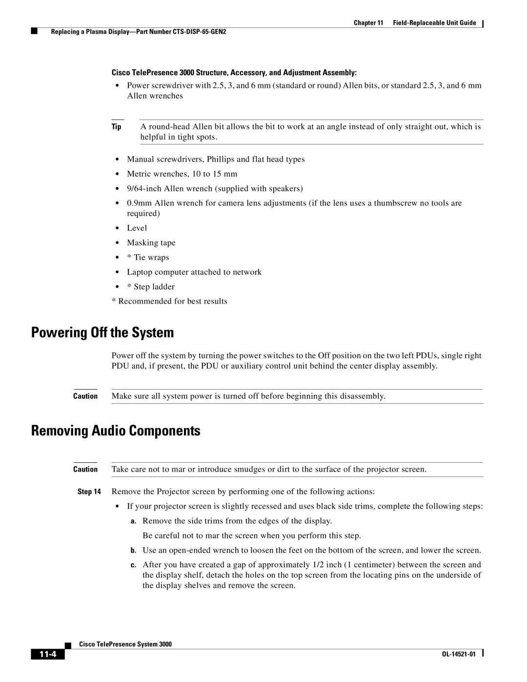 Cisco Systems 3000 manual Removing Audio Components, 11-4 