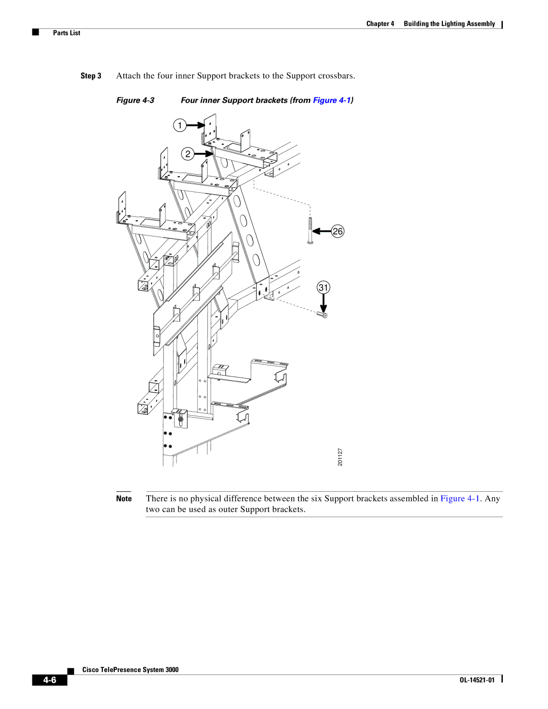 Cisco Systems 3000 manual Four inner Support brackets from Figure 