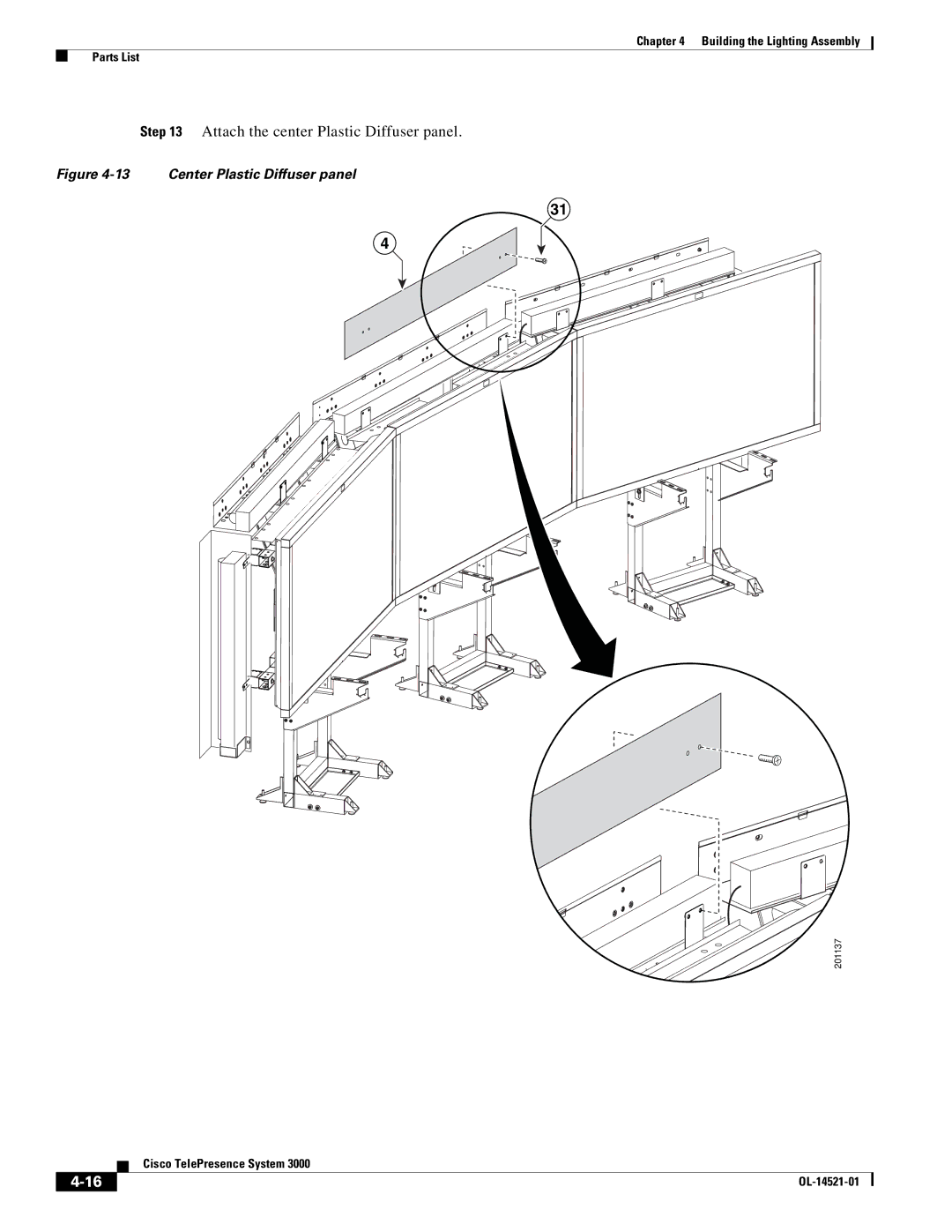 Cisco Systems 3000 manual Attach the center Plastic Diffuser panel, Center Plastic Diffuser panel 