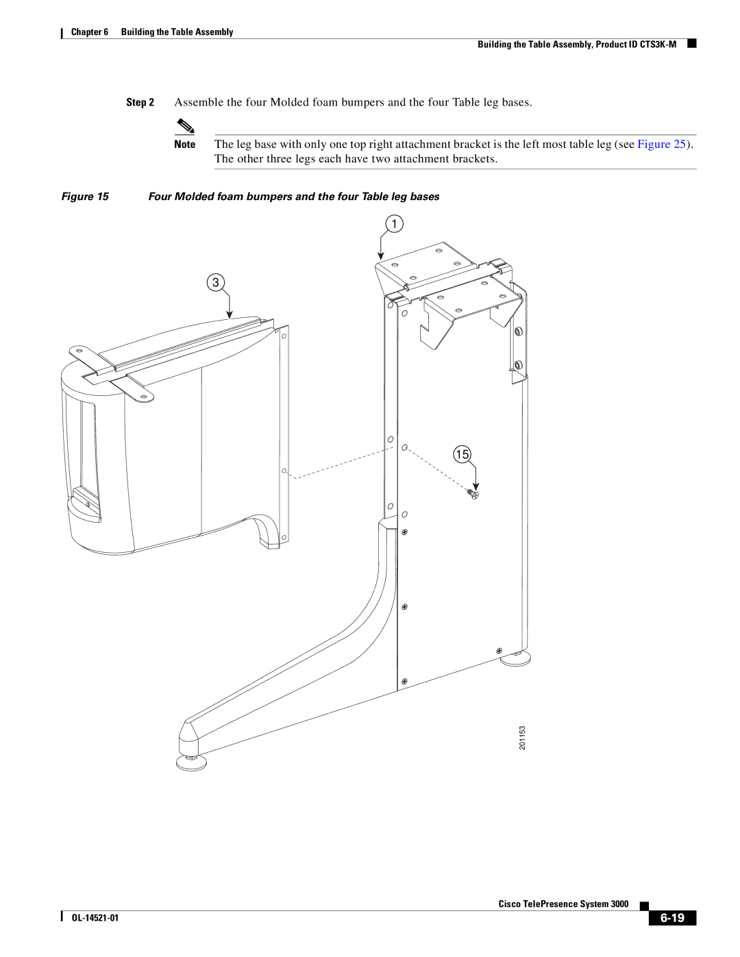 Cisco Systems 3000 manual Four Molded foam bumpers and the four Table leg bases 