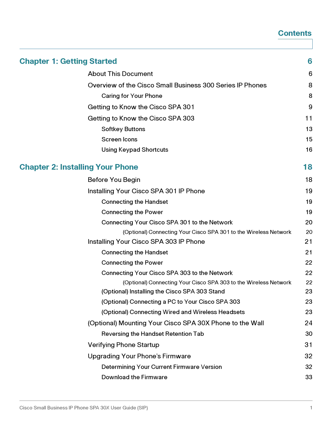 Cisco Systems 303, 301 manual Contents Getting Started, Installing Your Phone 