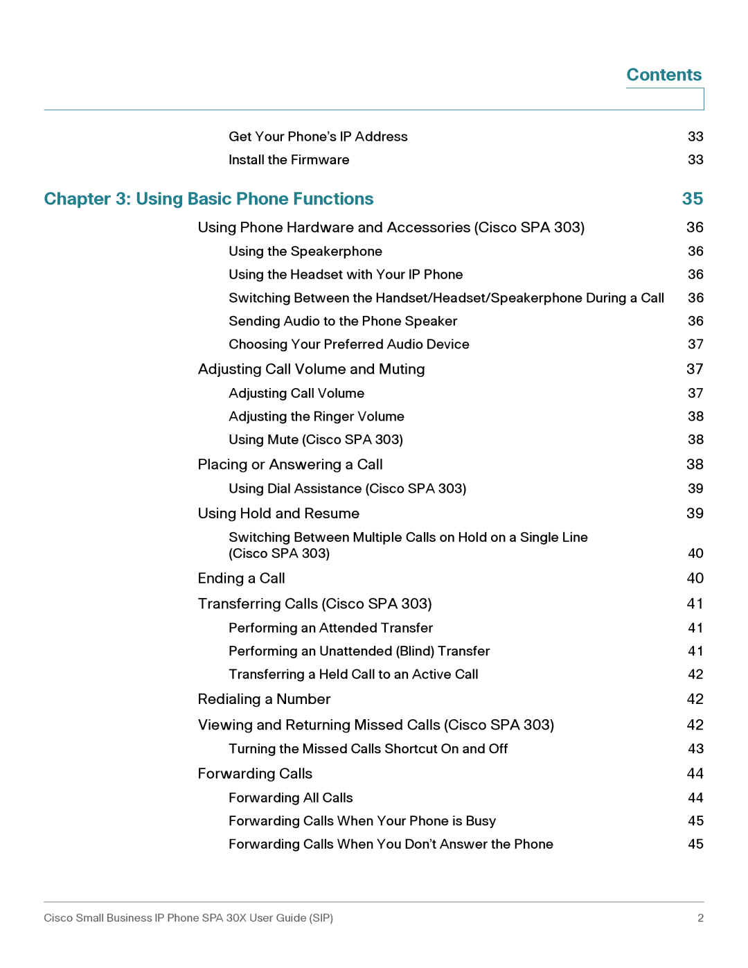 Cisco Systems 301, 303 manual Contents, Using Basic Phone Functions 