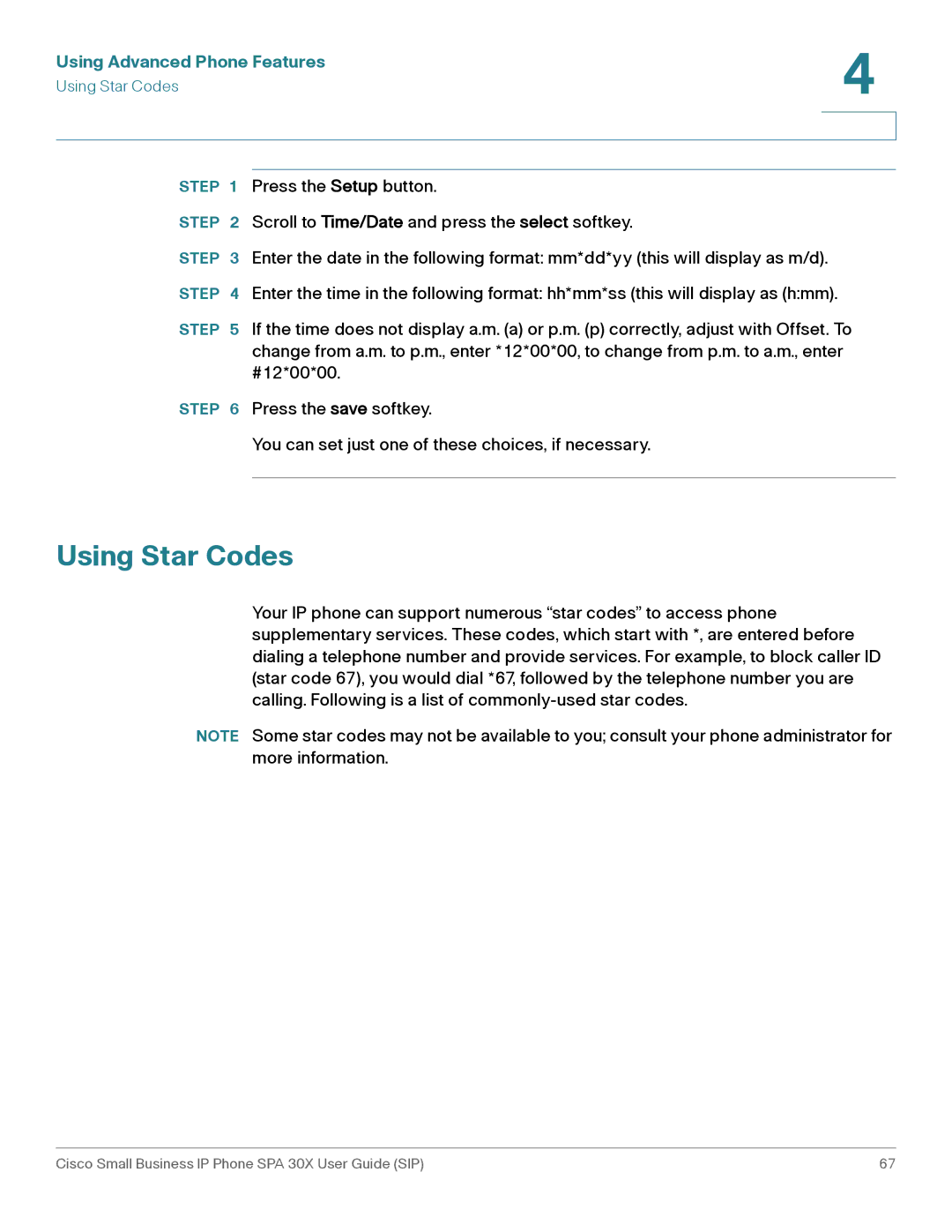 Cisco Systems 303, 301 manual Using Star Codes 