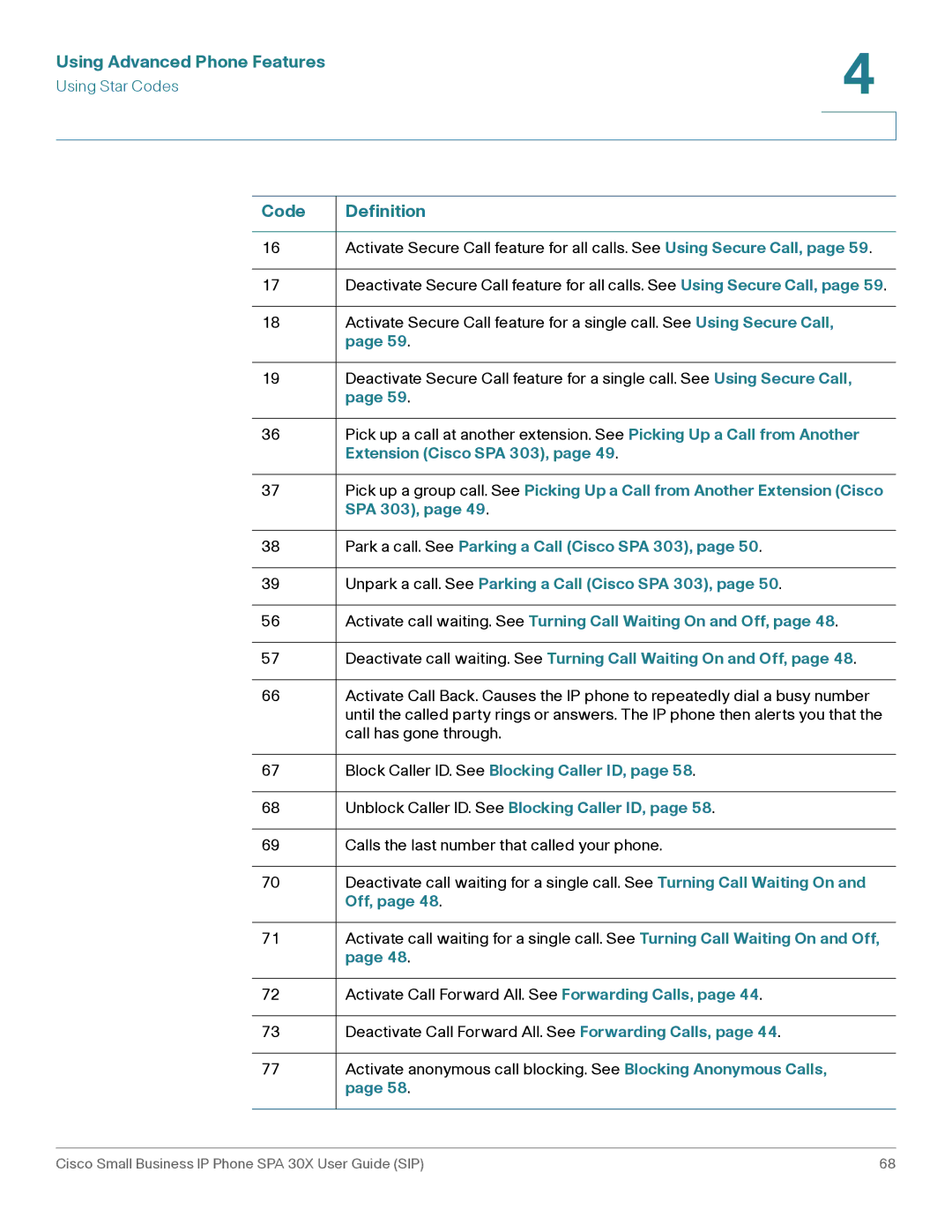 Cisco Systems 301, 303 manual Code Definition 