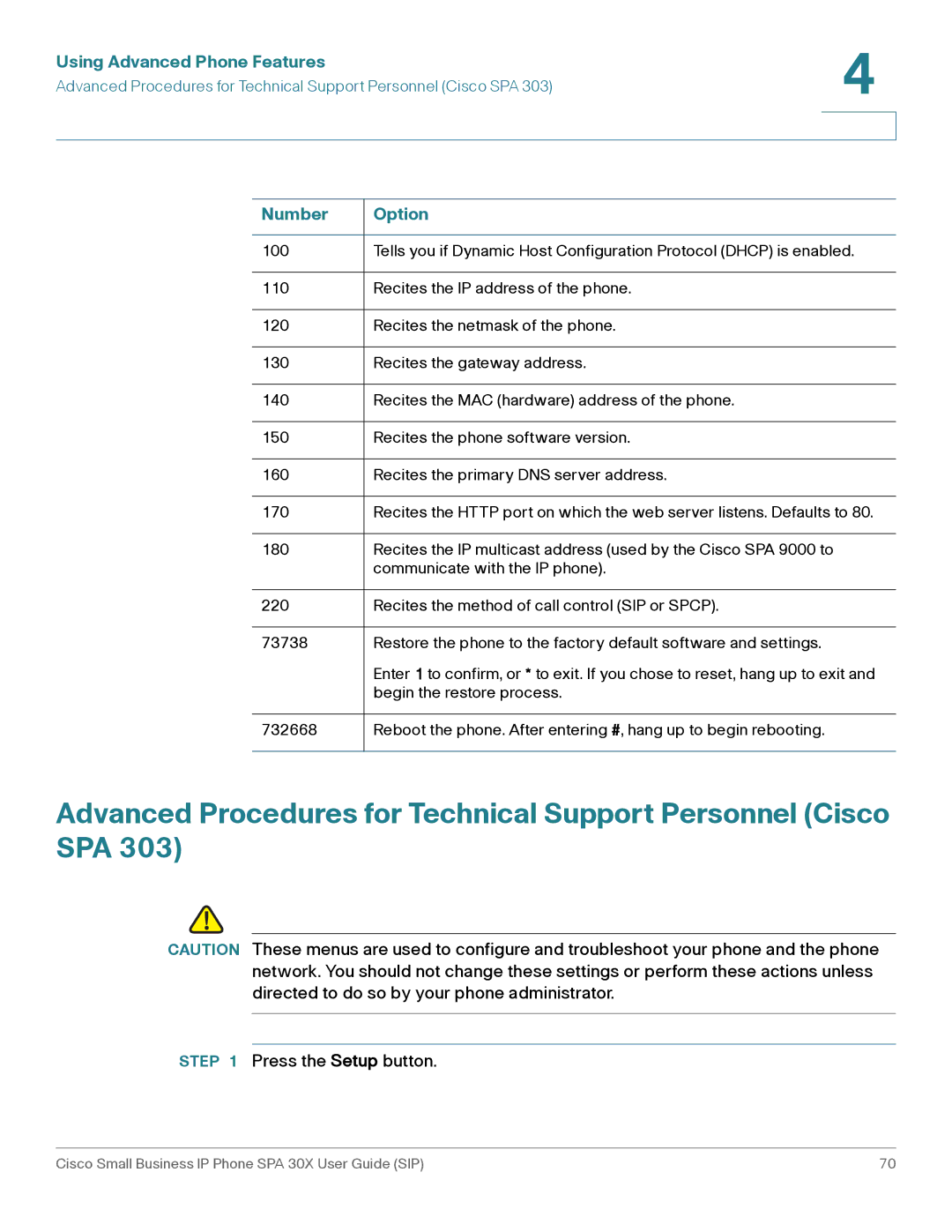 Cisco Systems 301, 303 manual Number Option 