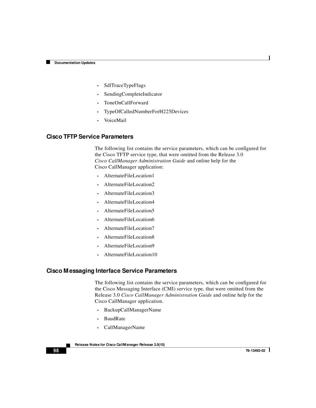 Cisco Systems 3.0(10) manual Cisco Tftp Service Parameters, Cisco Messaging Interface Service Parameters 