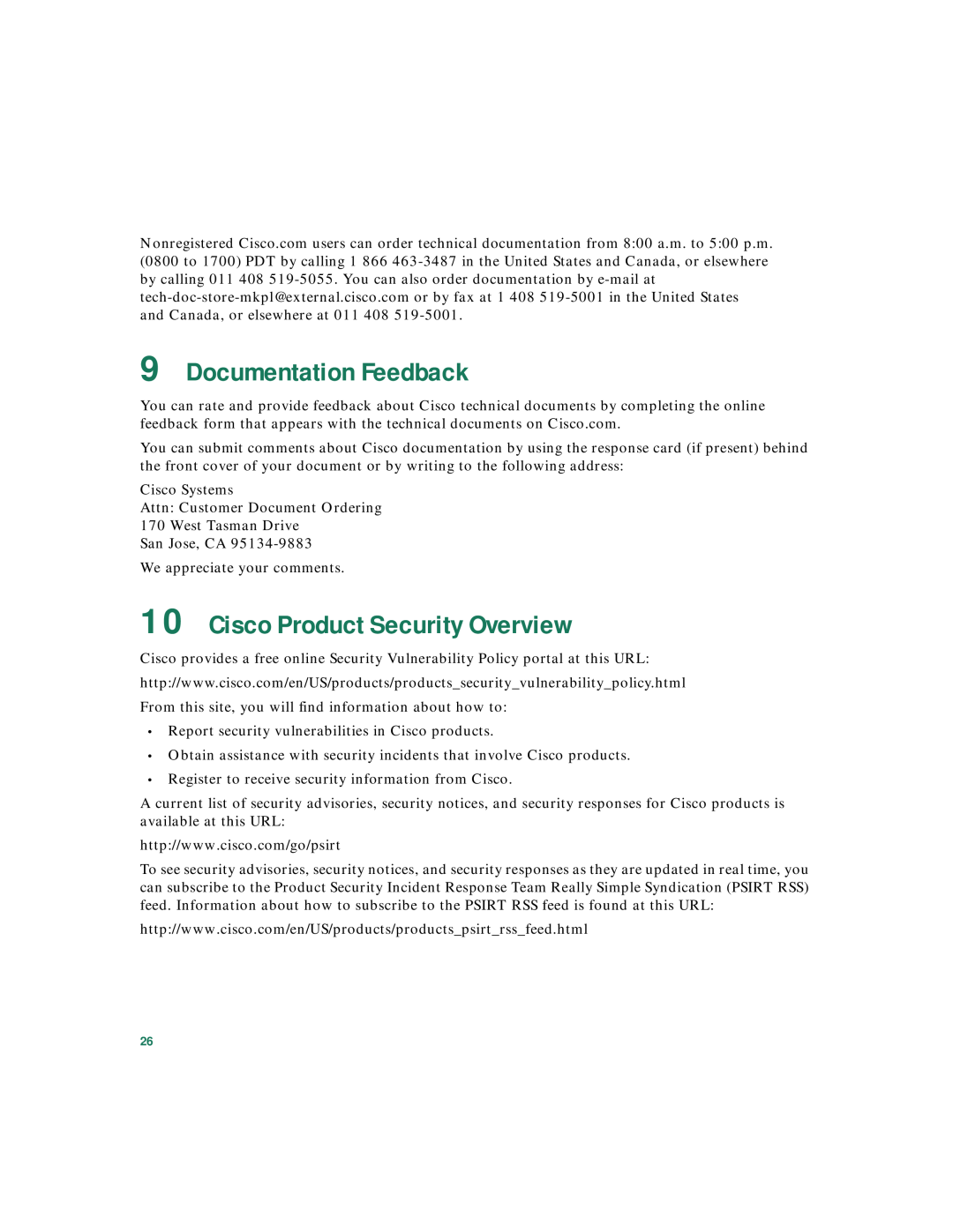 Cisco Systems 3020 warranty Documentation Feedback, Cisco Product Security Overview 