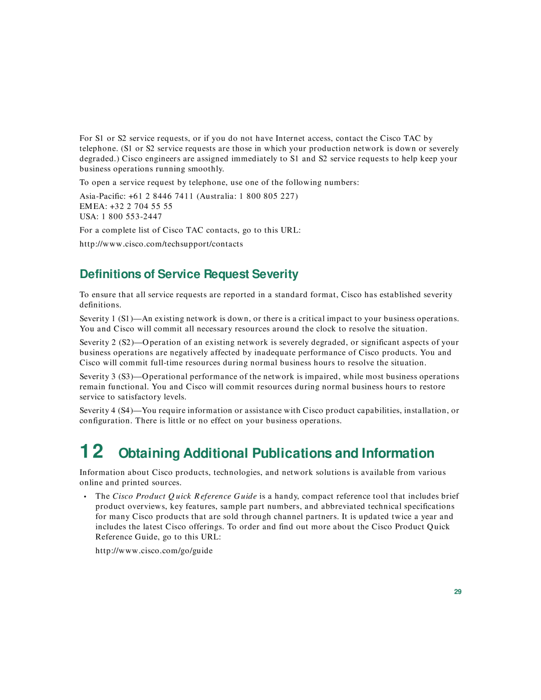 Cisco Systems 3020 warranty Definitions of Service Request Severity, Obtaining Additional Publications and Information 