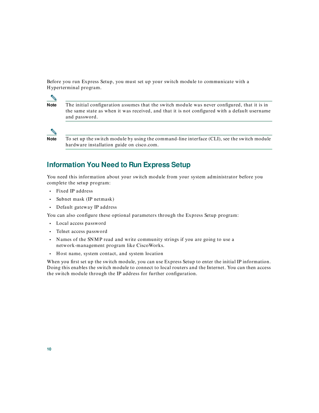 Cisco Systems 3020 warranty Information You Need to Run Express Setup 