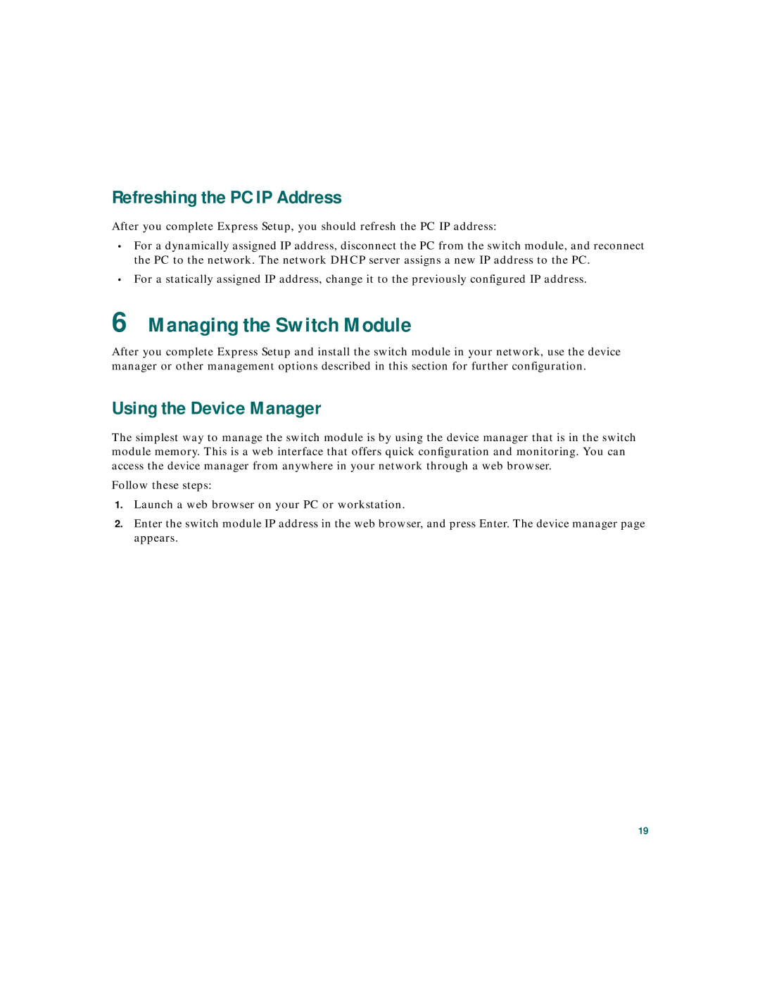 Cisco Systems 3020 warranty Managing the Switch Module, Refreshing the PC IP Address, Using the Device Manager 