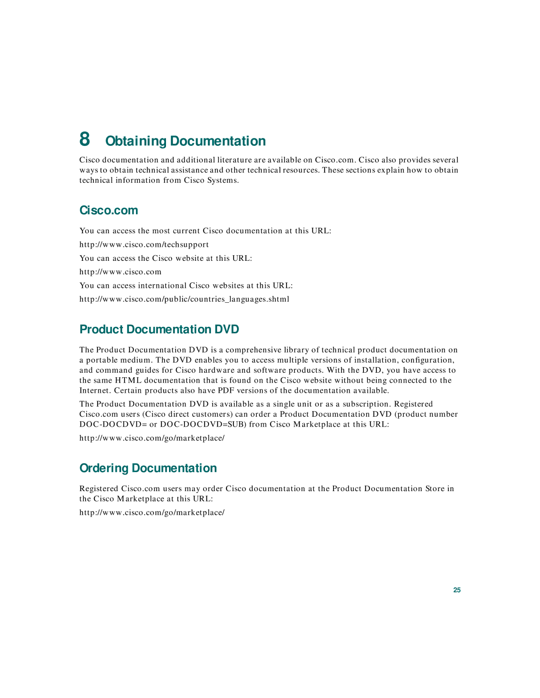 Cisco Systems 3020 warranty Obtaining Documentation, Cisco.com, Product Documentation DVD Ordering Documentation 