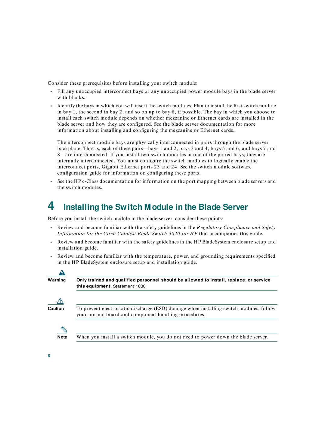 Cisco Systems 3020 warranty Installing the Switch Module in the Blade Server, This equipment. Statement 