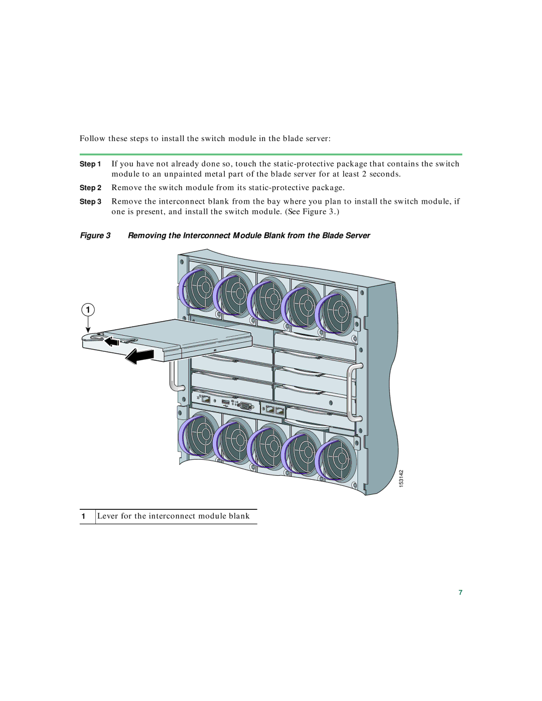 Cisco Systems 3020 warranty Lever for the interconnect module blank 