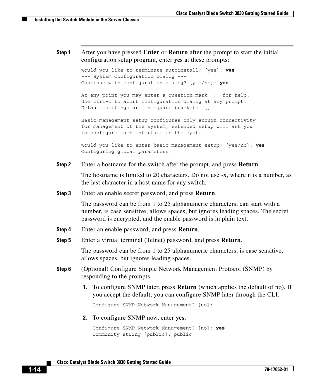 Cisco Systems 3030 manual To configure Snmp now, enter yes 