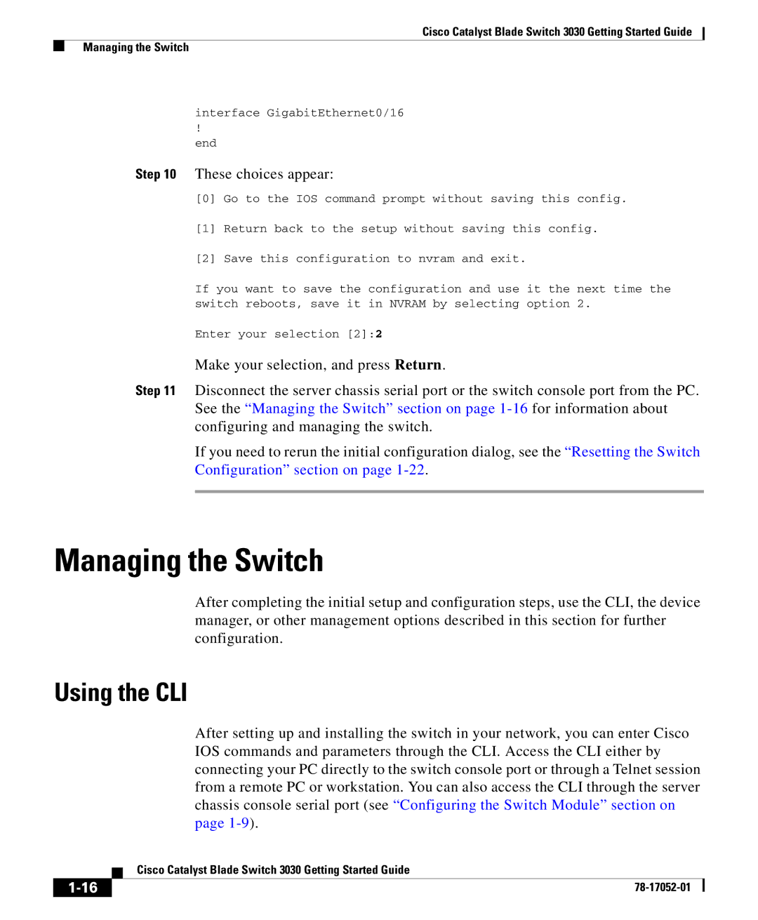 Cisco Systems 3030 manual Managing the Switch, Using the CLI 