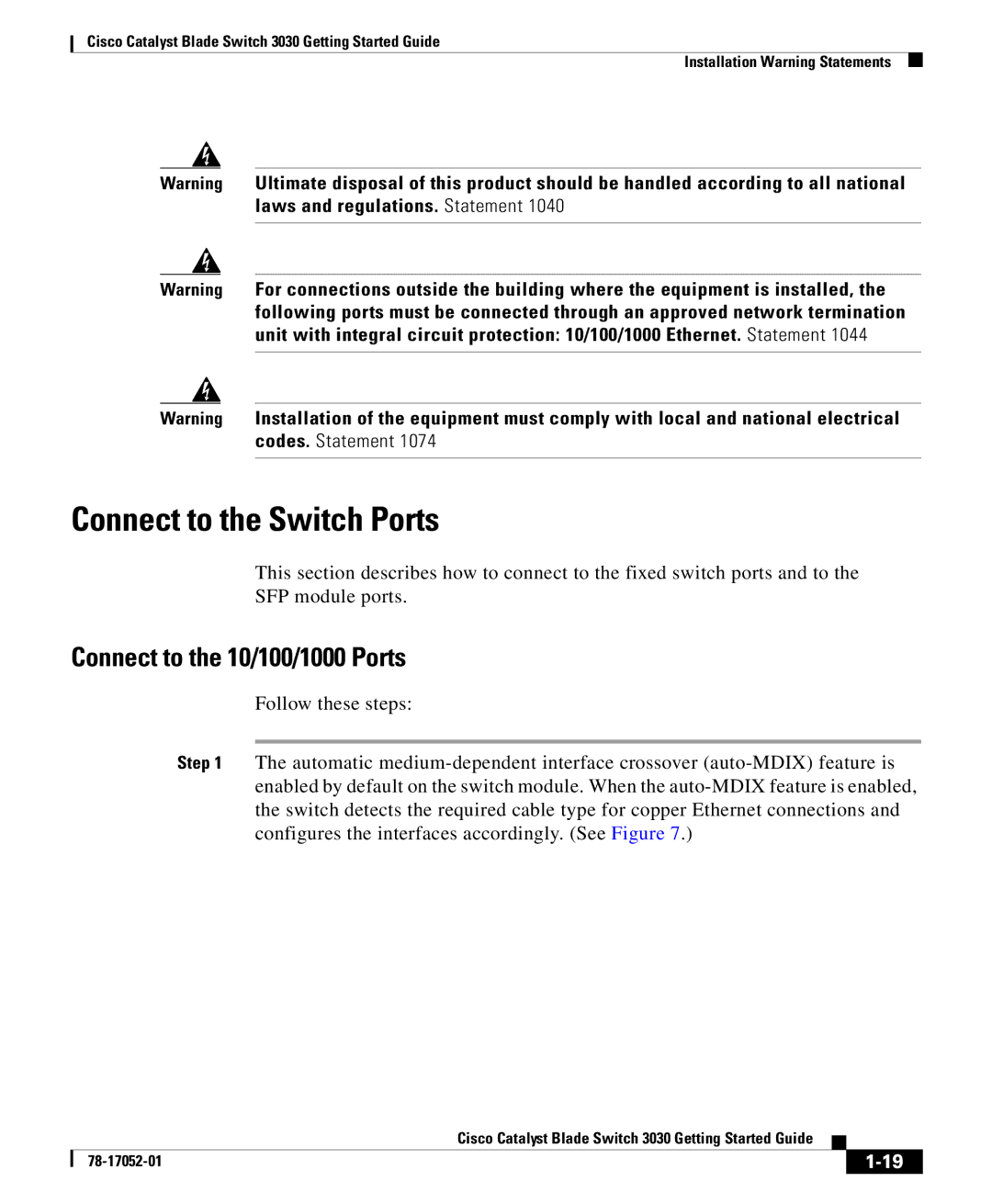 Cisco Systems 3030 manual Connect to the Switch Ports, Connect to the 10/100/1000 Ports 