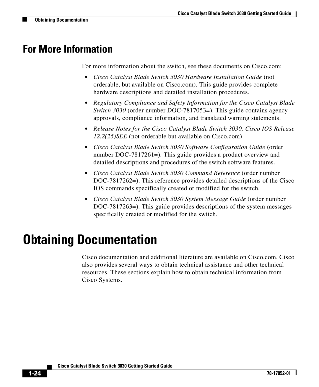 Cisco Systems 3030 manual Obtaining Documentation, For More Information 