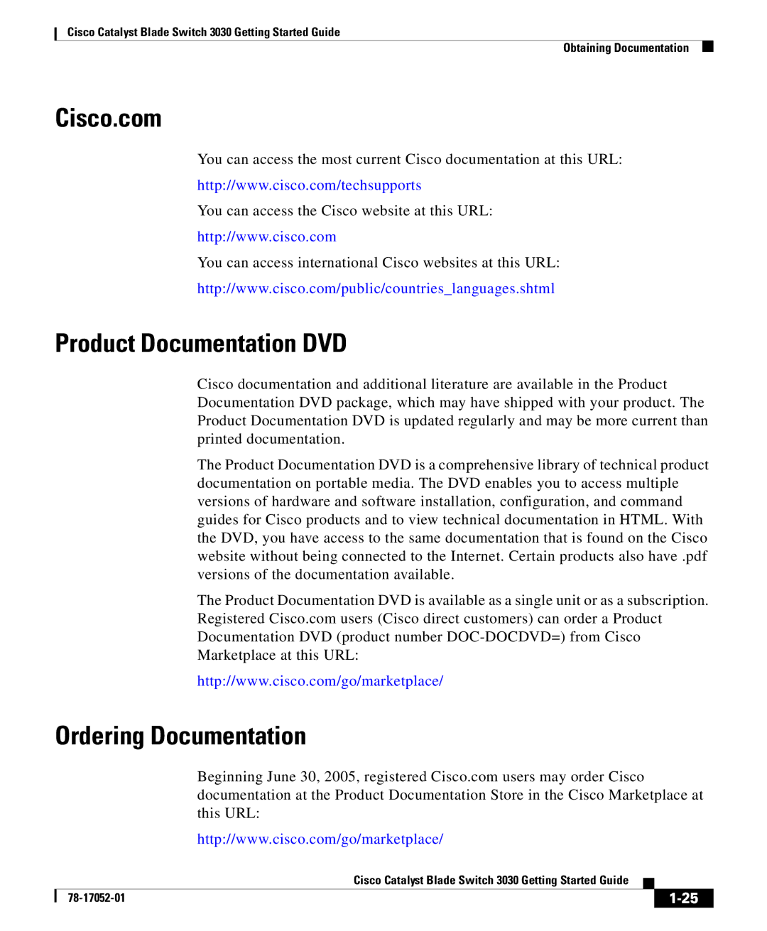 Cisco Systems 3030 manual Cisco.com, Product Documentation DVD, Ordering Documentation 