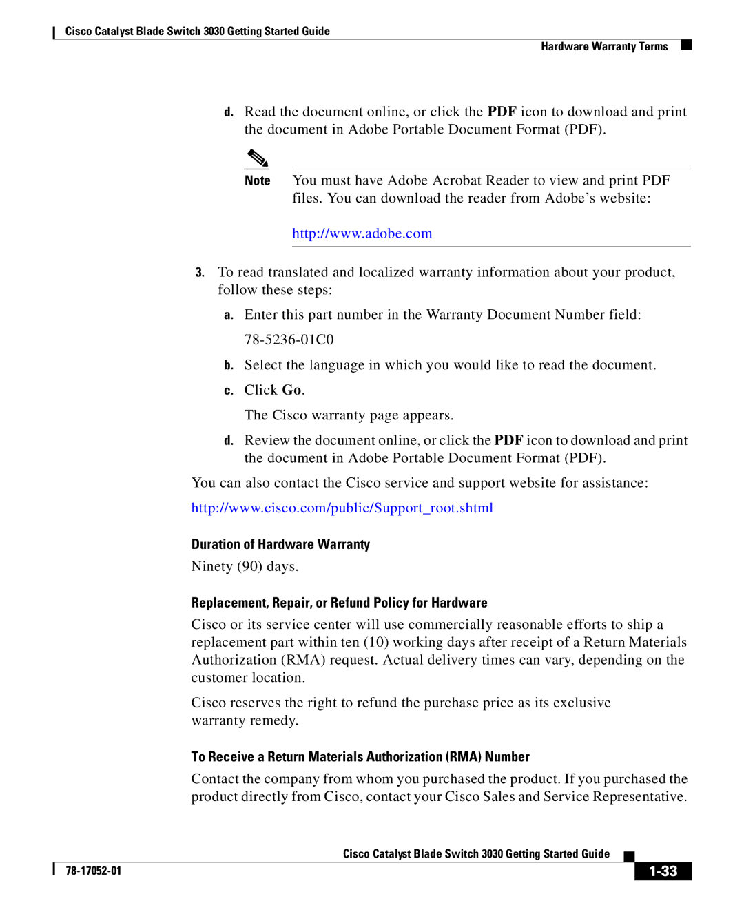 Cisco Systems 3030 manual Duration of Hardware Warranty 