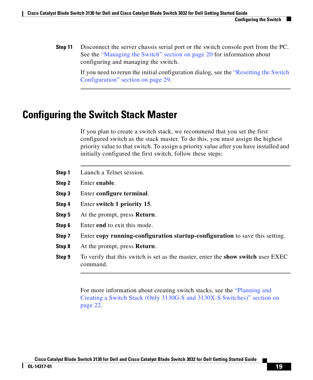 Cisco Systems 3130, 3032 manual Configuring the Switch Stack Master 