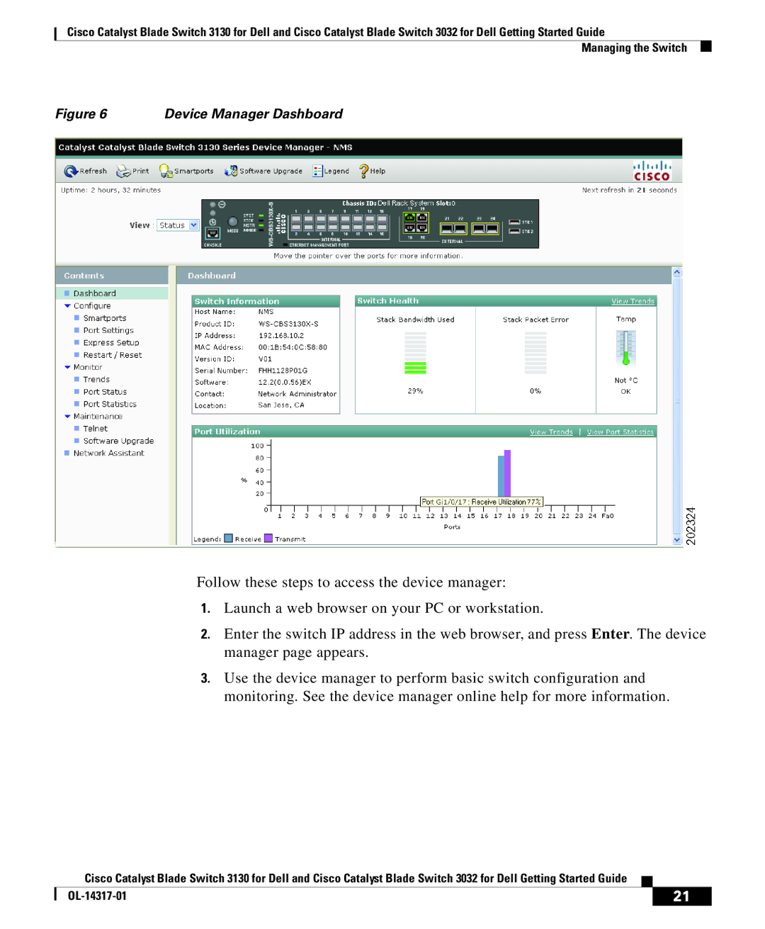 Cisco Systems 3130, 3032 manual Device Manager Dashboard 