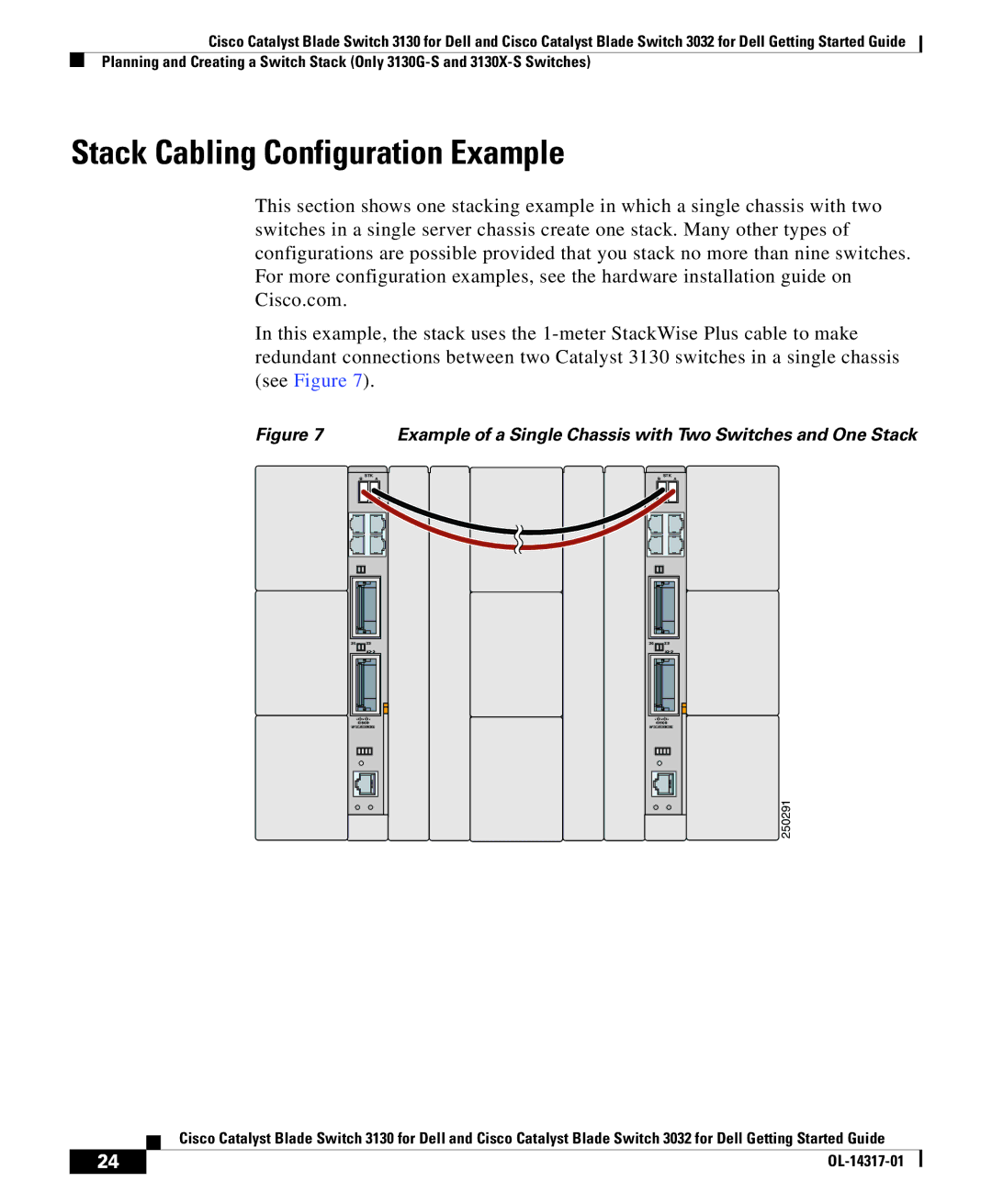 Cisco Systems 3032, 3130 Stack Cabling Configuration Example, Example of a Single Chassis with Two Switches and One Stack 