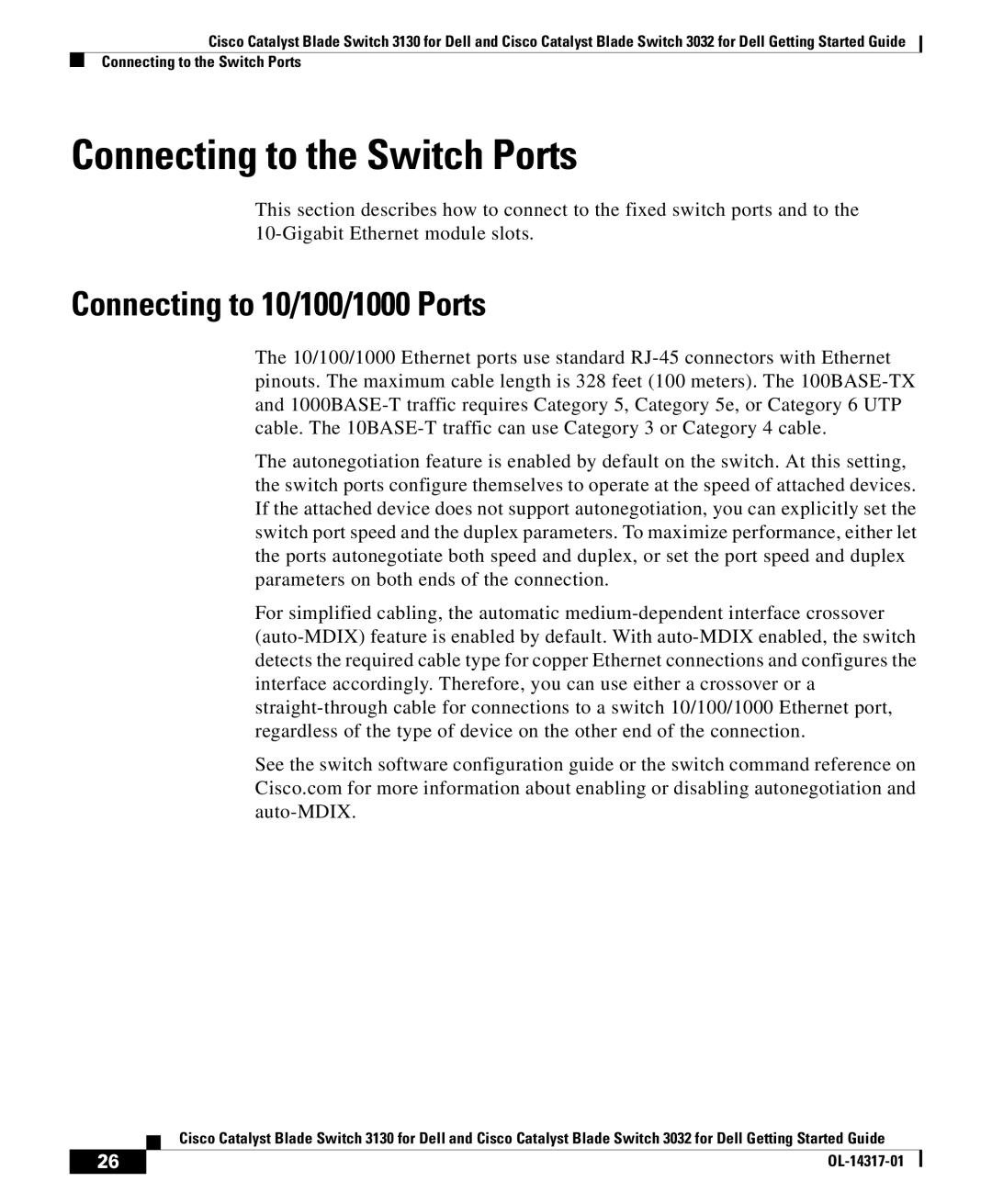 Cisco Systems 3032, 3130 manual Connecting to the Switch Ports, Connecting to 10/100/1000 Ports 