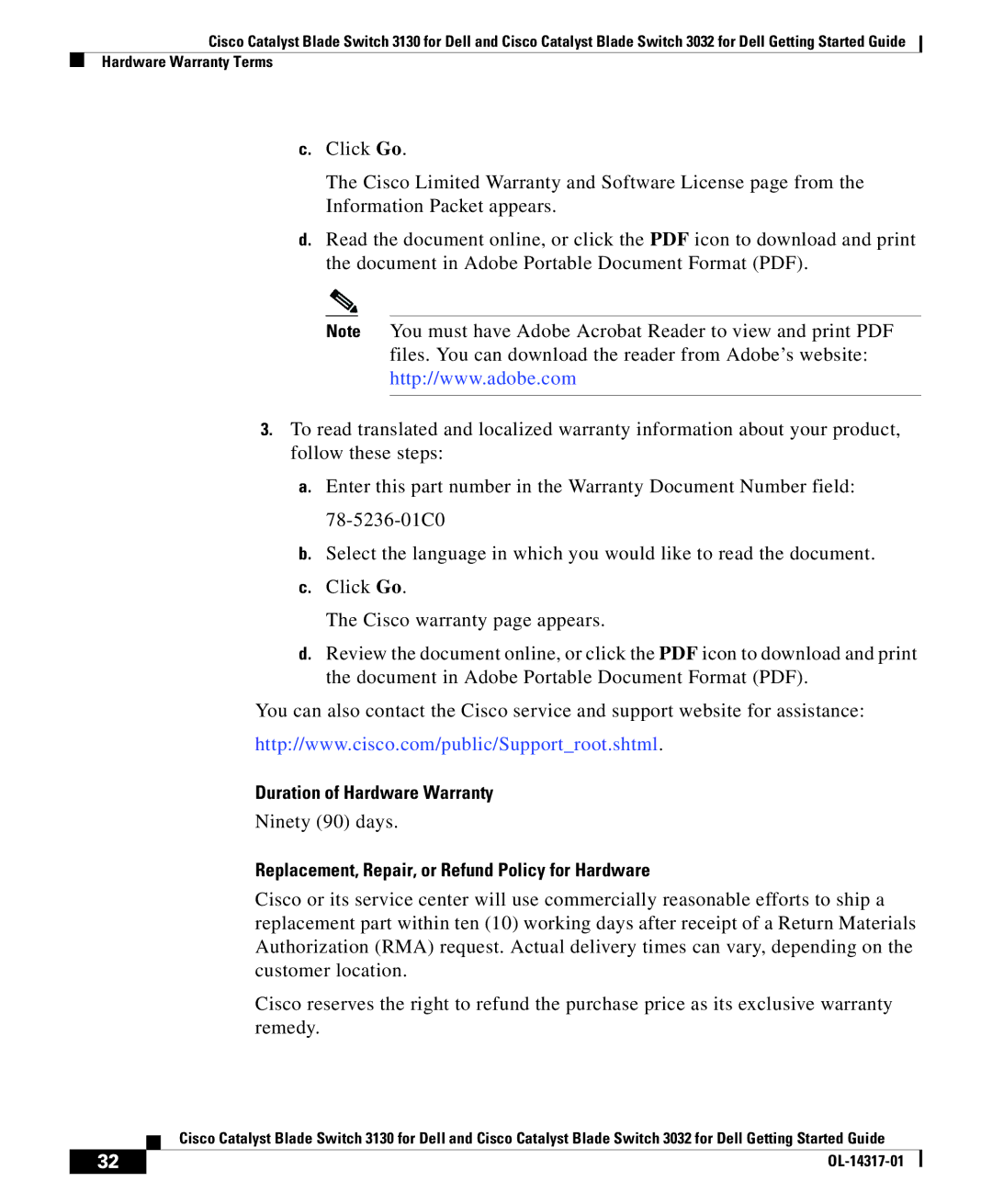 Cisco Systems 3032, 3130 manual Duration of Hardware Warranty 