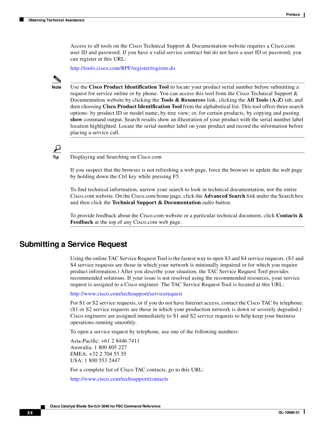 Cisco Systems 3040 manual Submitting a Service Request 