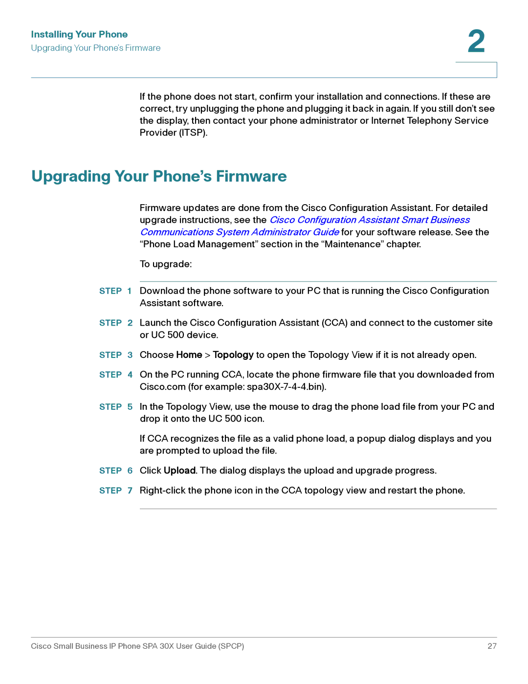 Cisco Systems 30X manual Upgrading Your Phone’s Firmware 