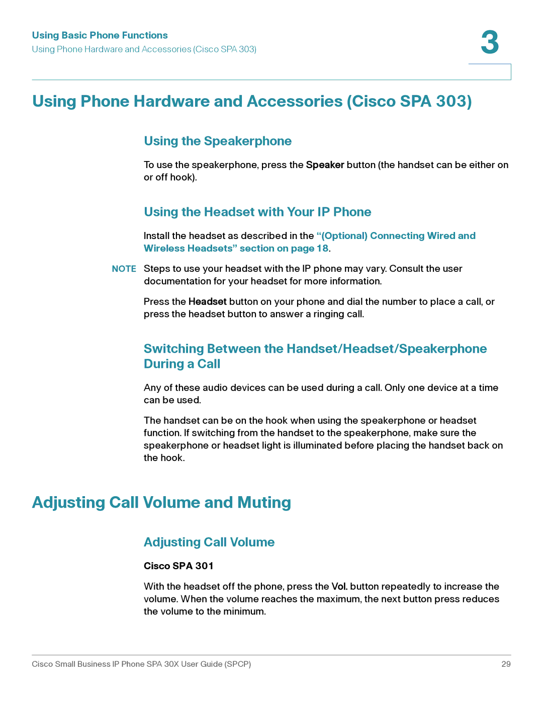 Cisco Systems 30X Using Phone Hardware and Accessories Cisco SPA, Adjusting Call Volume and Muting, Using the Speakerphone 