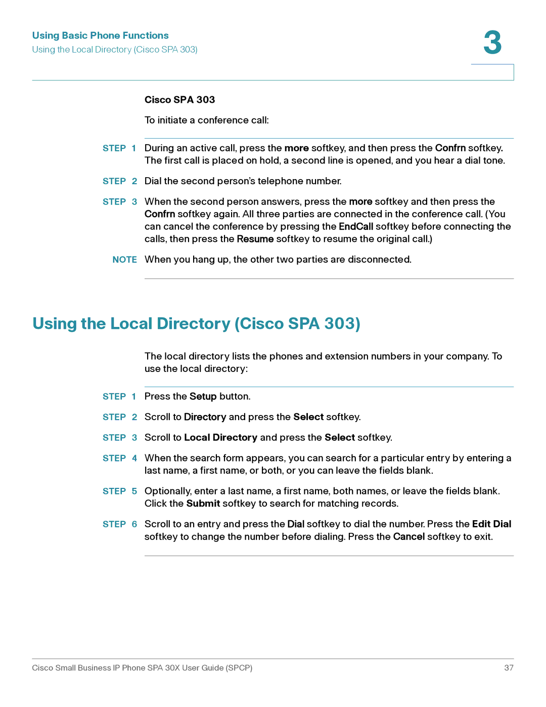 Cisco Systems 30X manual Using the Local Directory Cisco SPA 